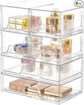 6 Pack Stackable Storage Drawers Clear Acrylic Organizer Makeup Bathroom Organizer and Storage Bins for Beauty Supplies,Ideal for Vanity, Bathroom,Pantry Organization