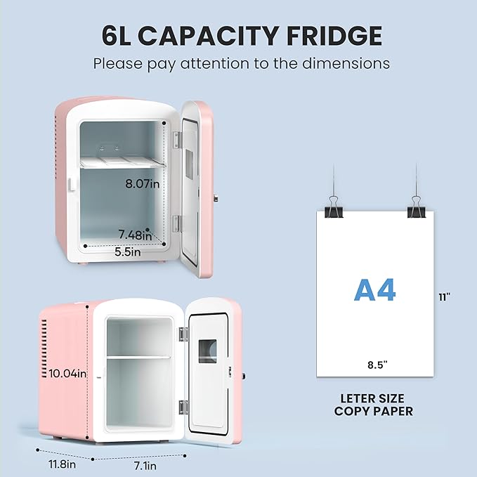 YSSOA 9 Cans Compact Mini Fridge, Warmer and Cooler Portable Refrigerator with Observation, Freon-Free & Eco Friendly, 6L with window, Pink