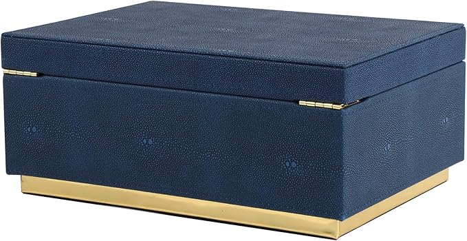 HofferRuffer Elegant Faux Leather Decorative Box, Storage Jewelry Box Organizer, Large Dresser Cosmetic Organizer Holder, Classic Jewelry Accessory Organizer, 11x8x4.8 inches (Blue)
