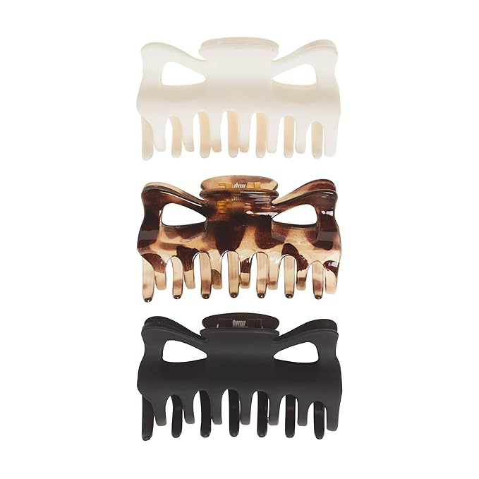 Goody SlideProof Large Claw Clips - 3 Ct, Tortoise Print, Black Matte & Ivory, Secure Grip Hair Styling Accessories for Women & Men, All Hair Types