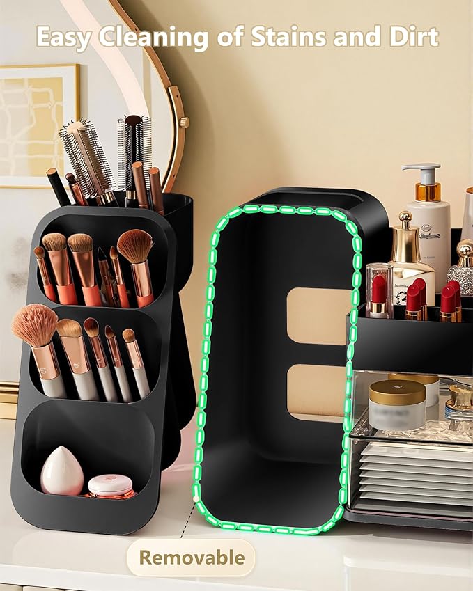 Large Capacity Makeup Organizer Countertop with Makeup Brush Holder for Vanity, Thickened Material, Bathroom Countertop Organizer Skin Care Perfumes Storage, Teen Girl Gifts for 13-25 Year