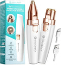 Rechargeable Eyebrow and Facial Hair Remover for Women - 2 in 1 Razor with Built-in LED Light for Painless Hair Removal