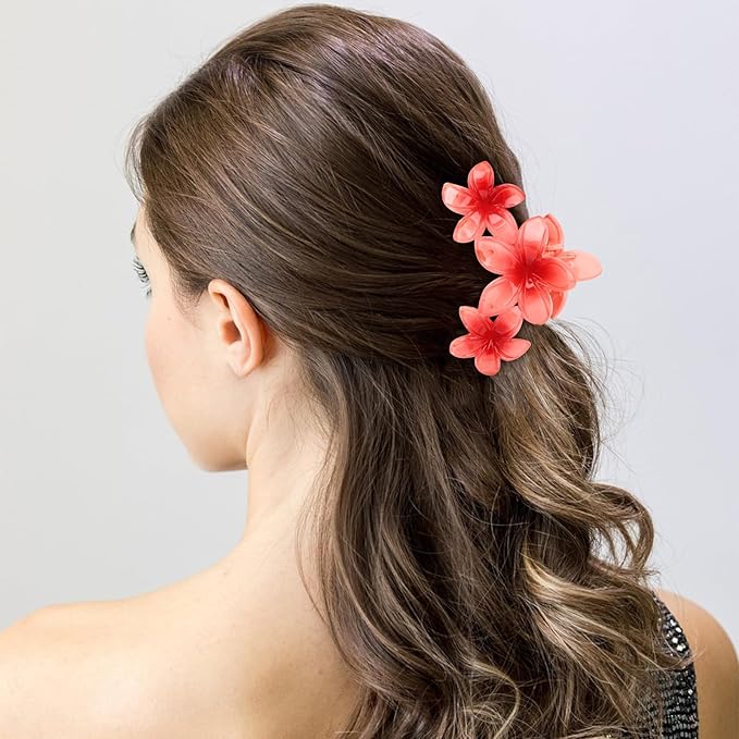 Flower Hair Claw Clips - 4PCS Glossy Hawaiian Clips for Thick and Thin Hair, Non-Slip Strong Hold Hair Accessories for Women and Girls