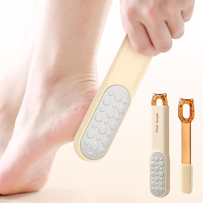 Foot Callus Remover, Foot File Callus Remover for Feet, Double Sided Foot Scrubber with Soft Silicone Brush (Yellow)