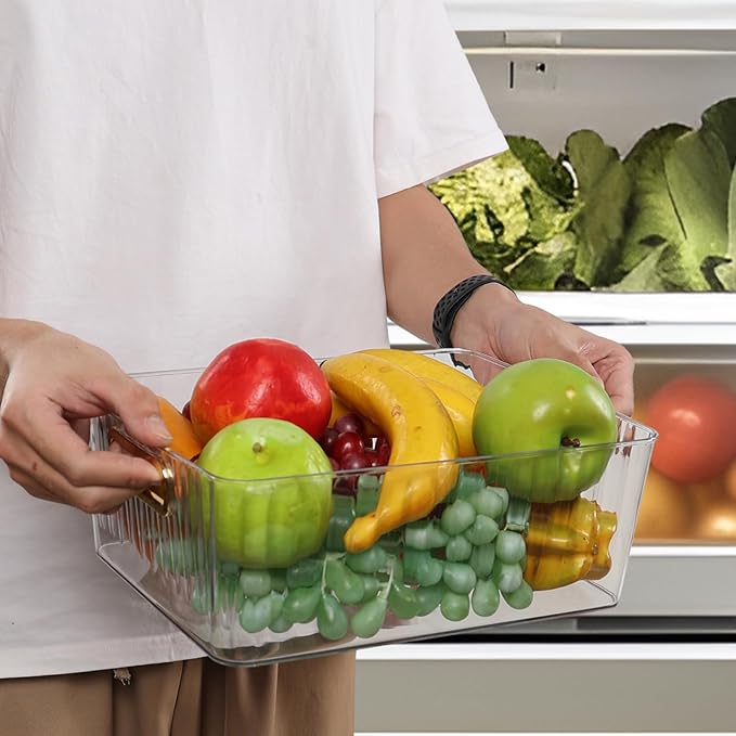 4 Pack Clear Plastic Storage Container Bins for Pantry, Fridge, Shelf, Tabletop, Cabinet