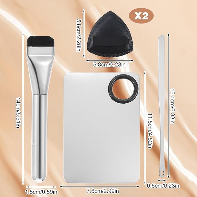 Professional Makeup Mixing Palette Set - Stainless Steel Cosmetic Palette with 2 Scrapers & 2 Blending Sponges, for Foundation, Nail Art, Eyeshadow - Smooth Surface, Easy to Clean, Portable