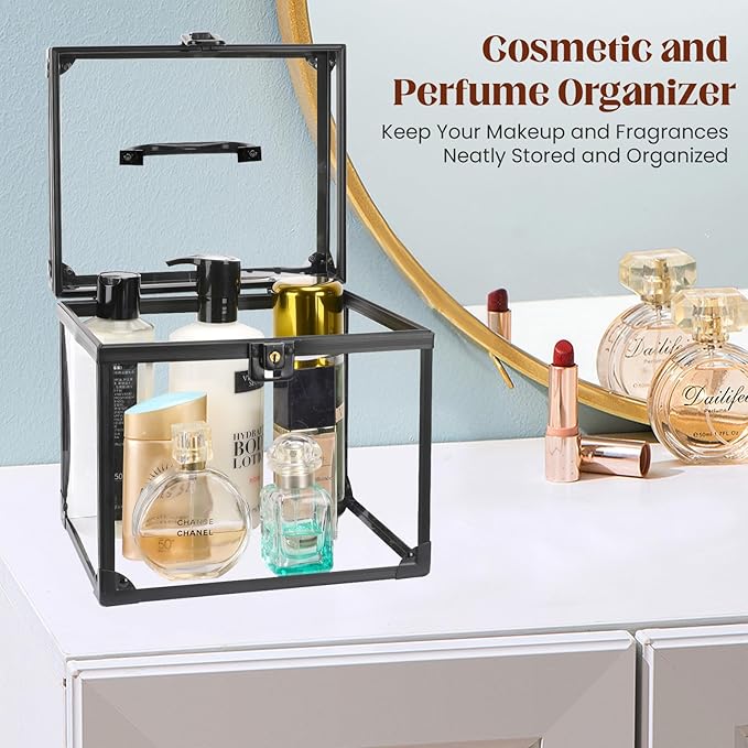 Crown Box 7.9 x 6.7 x 7.5inch, Clear Makeup Case,Cosmetic Organizer, Large Capacity Transparent Acrylic Artists Display Case for Vanity,Bathroom Counter or Dresser