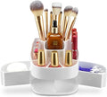 Masirs Small 360 Rotating Makeup Organizer - Mini Yet Spacious Cosmetic Storage Solution with Multiple Compartments - The Perfect Spinning Make-Up Caddy for Vanity or Bathroom Counter (Square - White)