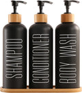 Shampoo and Conditioner Dispenser with Bamboo Pumps & Tray, Perfect for Bathroom Essentials for New Home (Black)