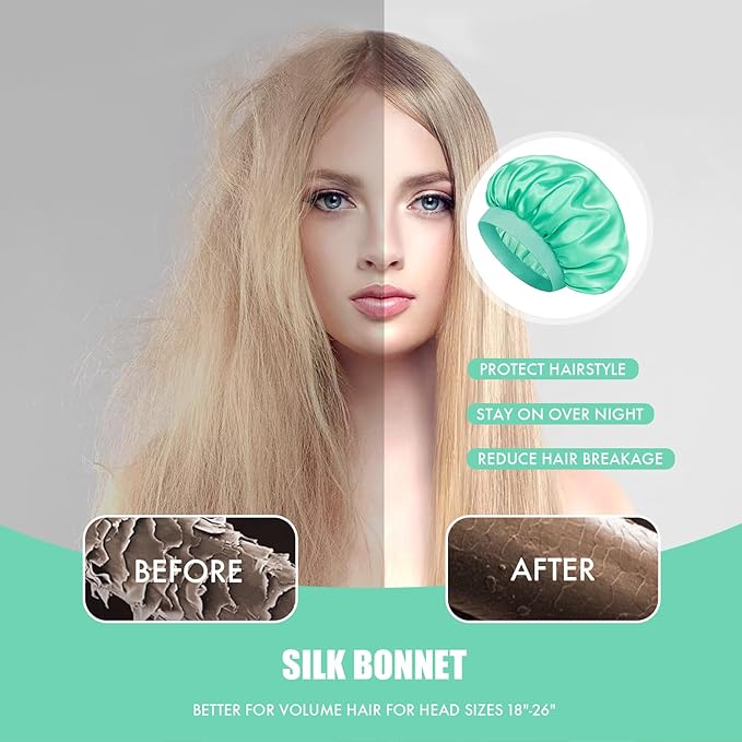Satin Silk Bonnet for Sleeping, Double Layer Silk Sleep Cap for Men & Women, Soft Satin Lined Bonnet for Curly Hair