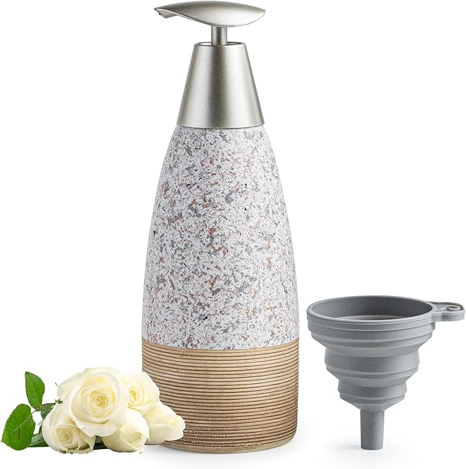 Soap Dispenser Set for Shower, Ceramic Refillable Soap Bottle for Shampoo, Conditioner, Bathroom & Kitchen with Silicone Funnel and 2 Pumps for Easter, Granite Peach Blossom, 12 oz