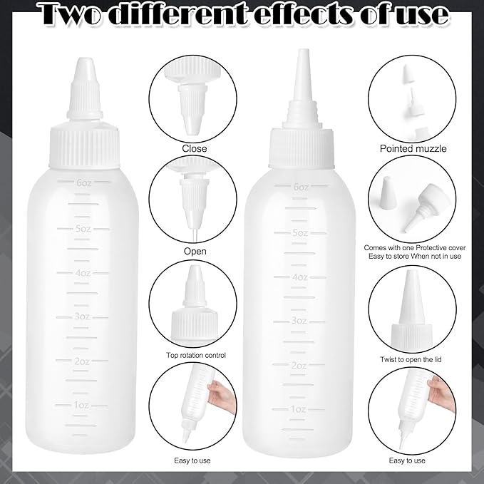 Root Comb Applicator Bottle Oil Applicator for Hair Dye Hair Oiling Bottle with 2 Type Caps and Graduated Scale (White)