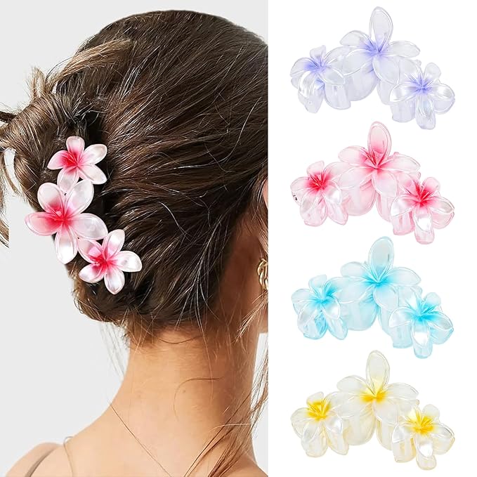 4PCS Flower Hair Claw Clips - Non-Slip Glitter Claws for Thick or Thin Hair, Strong Hold Hair Accessories for Women and Girls
