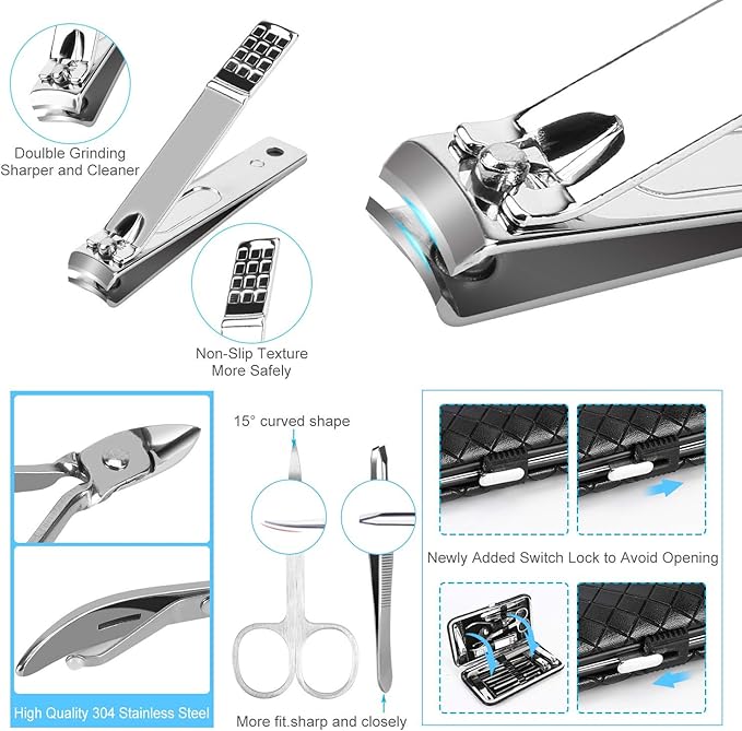 OKOM 19PCS Nail Clipper Set - Professional Manicure Nail Kit for Men Women, Stainless Steel Nail Clippers with Case