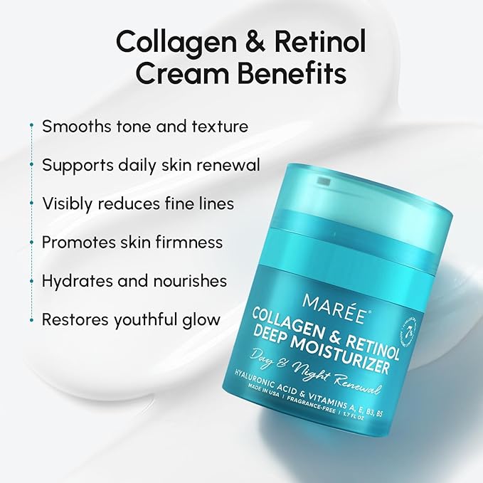 MAREE Face Moisturizer Collagen Cream for Face 2 Pack – Hyaluronic Acid & Retinol – Anti-Aging Wrinkle Creams – Crema Para La Cara