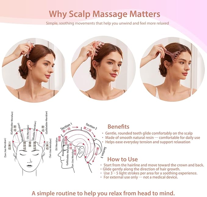 Scalp Massager Handheld Comb Resin Relax Massage Tool - Manual Relaxation Tool for Soothing Head Massage, Nose Sculpting&Jaw Lifting,Self Gifts for Women Men,Prop 65 Tested,Set of 3