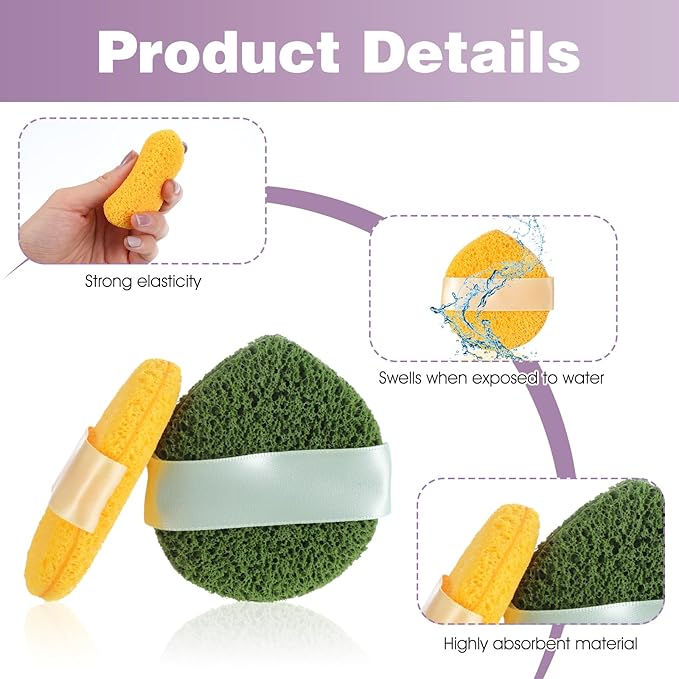 3PCS Facial Sponges, Colorful Face Scrubber for Cleansing and Exfoliating, Reusable Daily Cleansing Face Pads, Compressed Blackhead Remover for Skin(Green Yellow Pink)