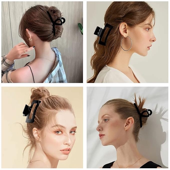6 Pack Matte Non-Slip Hair Accessories - Claw Clips in Black for Thin and Thick Hair, Ranging from 1.85-4.5 Inches, Featuring Flower, Banana, and Butterfly Designs for Women and Girls