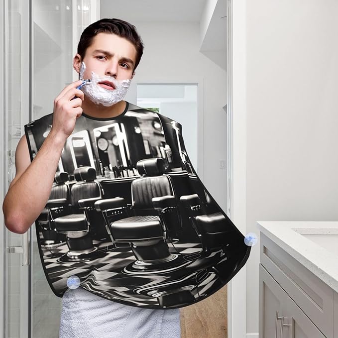 Monochrome Sketch Style Gaming Print Beard Bib Shaving Apron, Beard Hair Trimming Cape Gift For Dad