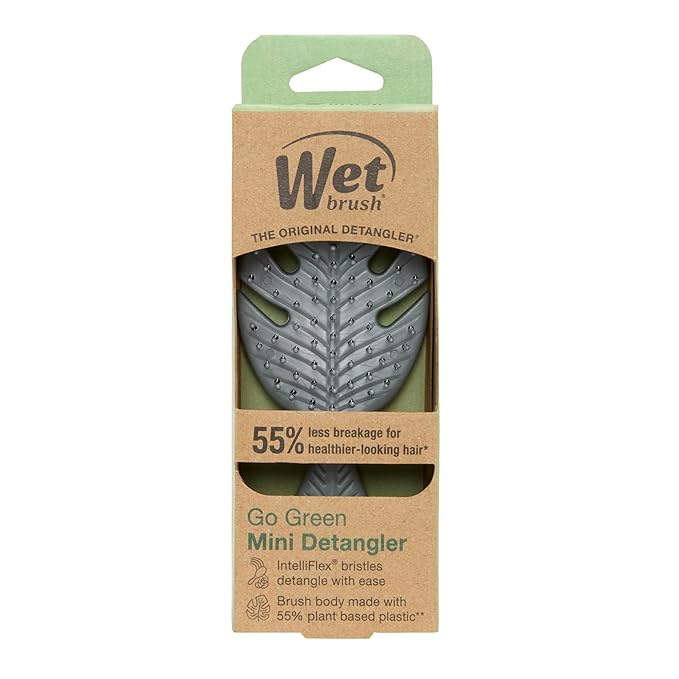 Wet Brush Go Green Mini Detangler, Grey - Detangling Travel Hair Brush - Ultra-Soft IntelliFlex Bristles Glide Through Tangles & Gently Loosens Knots While Minimizing Pain, Split Ends & Breakage