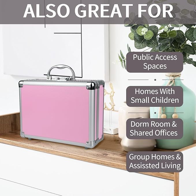 Large Portable Cosmetic Box with 6 Accessories, Aluminum Makeup Storage Lock Case. 11.2 X 8 X 3.9 Inches, Great Gift for Women. (Pink)
