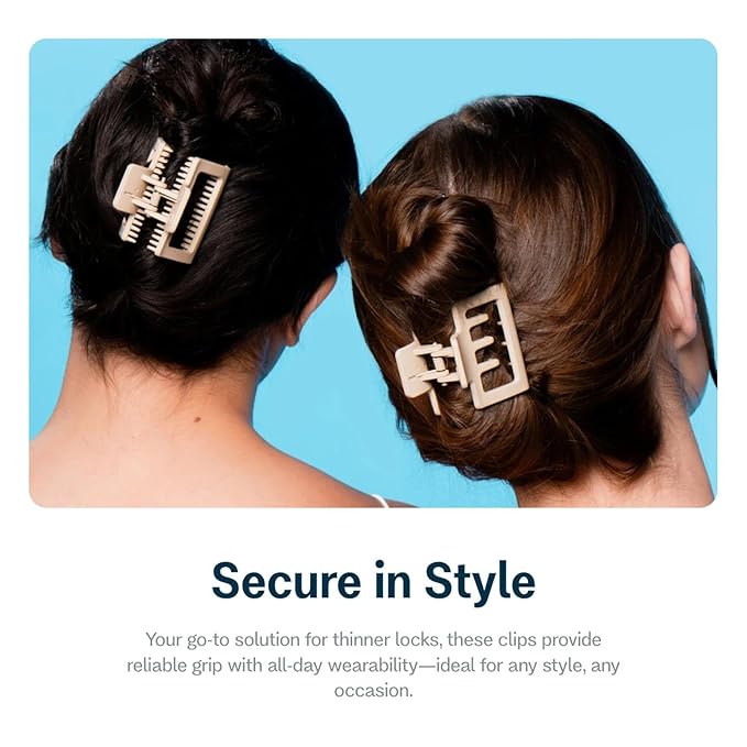 Gimme Beauty Square Double Teeth Claw Clip - Extra Grip Accessory Set - Perfect for Medium Hair - Lasting Hold for Everyday Wear - Trendy, Non-Slip Cilp Duo for Women - Black & Tan, 2 Pack