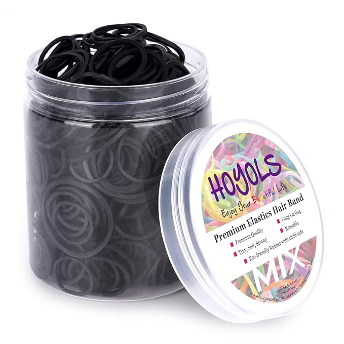 HOYOLS Assorted Size Small Rubber Bands for Black Elastics Hair Ties Braiding Ponytail Holders Mixed Size Mini Rubberbands for Baby Toddler Girls Kids Thick Hair No Damage 600pcs (MIX) Latex-Free