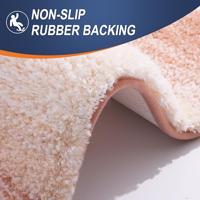 OLANLY Bathroom Rug Set 2 Piece, Soft Absorbent Microfiber Bath Rug Set, Non-Slip, Machine Wash Dry, Plush Shaggy Bath Mats for Bathroom (30"x20"+24"x16", Peach)