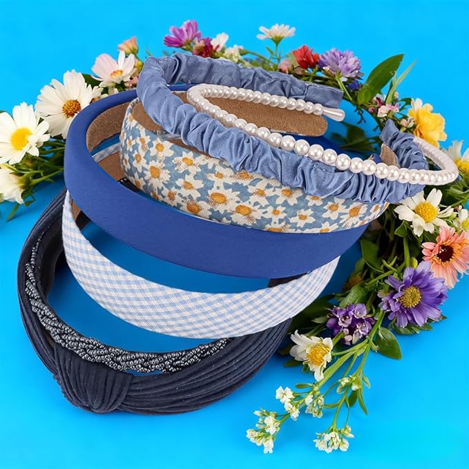 AHONEY 7 Pack Navy Blue Headbands for Girls Women Dark Blue Headbands Trendy Non Slip Hairbands Cute Hair Accessories Multi-style Preppy Headband Pack Diademas Para Mujer