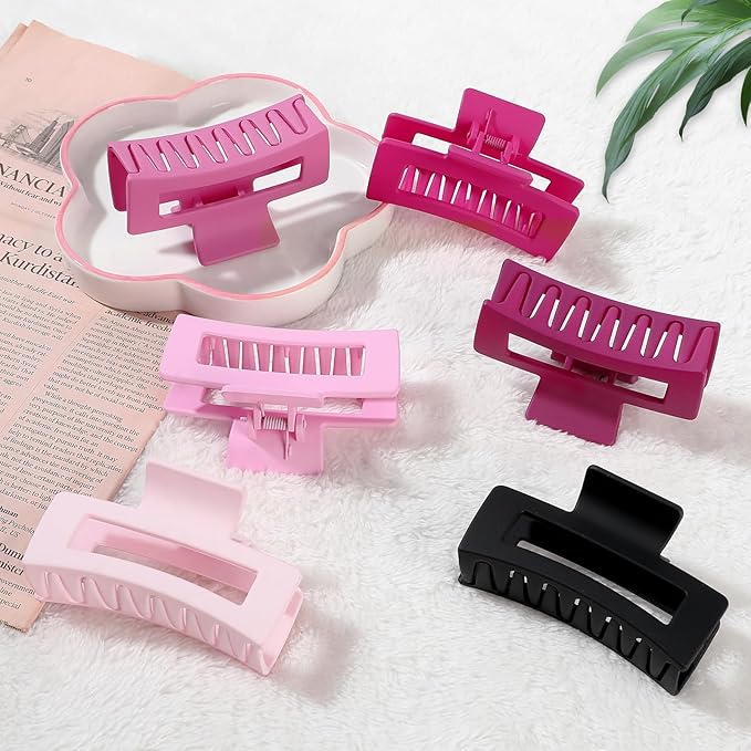 3.5 Inch Medium Hair Claw Clips 6 Pack Hair Clips for Women Square Rectangle Claw for Hair Banana Jaw Clips Hair Accessories for Girls (Pink Purple)
