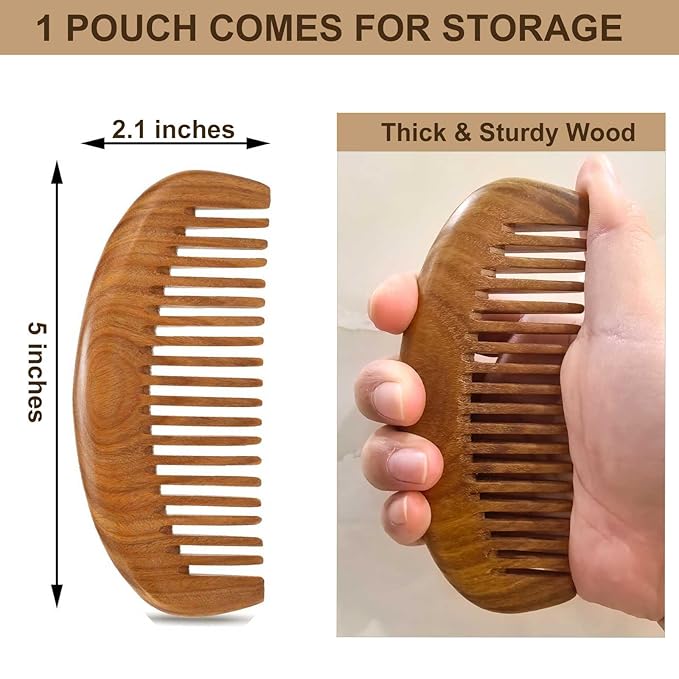 2 Pack Wooden Comb, Beard Comb for Men, Hair Combs for Women - Green Sandalwood
