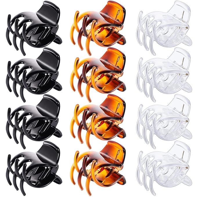 12 Pcs Hair Claw Clips, 1.38×1.38×1.57inch Medium No-Slip Grip Jaw Claw Clips for Women & Girls Hair Barrettes Accessories (Black, Brown, Clear)