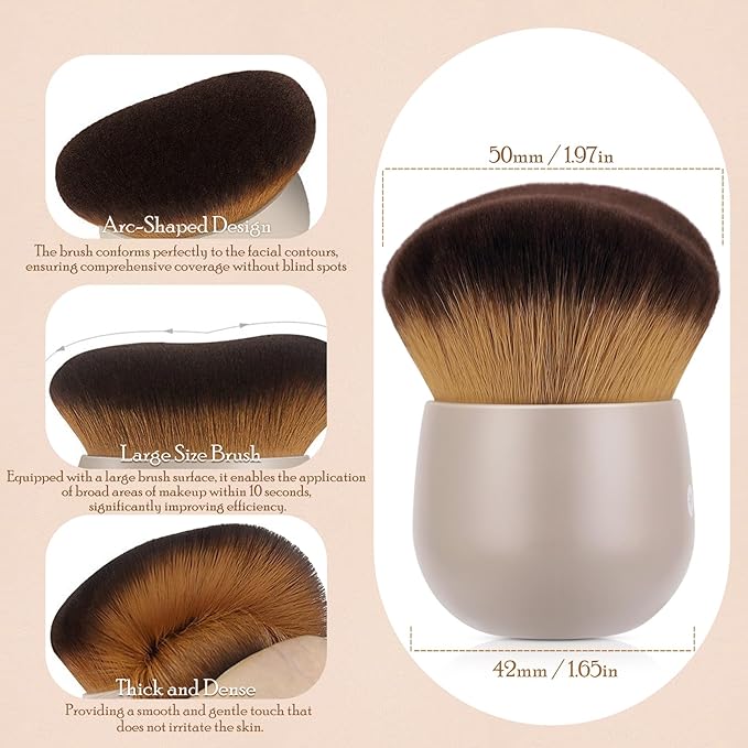 KINGMAS Extra Large Body Makeup Brush For Self Tanner, Leg Makeup & Bronzer Blend, 76mm Kabuki Brush, Oval Face & Back Makeup Brush, Wet & Dry Use