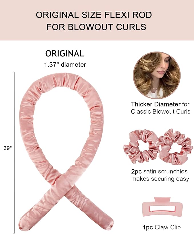 Heatless Curls Overnight Hair Curler to Sleep In Soft Large Jumbo Hair Rollers Flexi Rods for Long Hair Blowout Look Big Curl, No Heat Overnight Curls Satin Heatless Curling Rod Set with Claw Clip