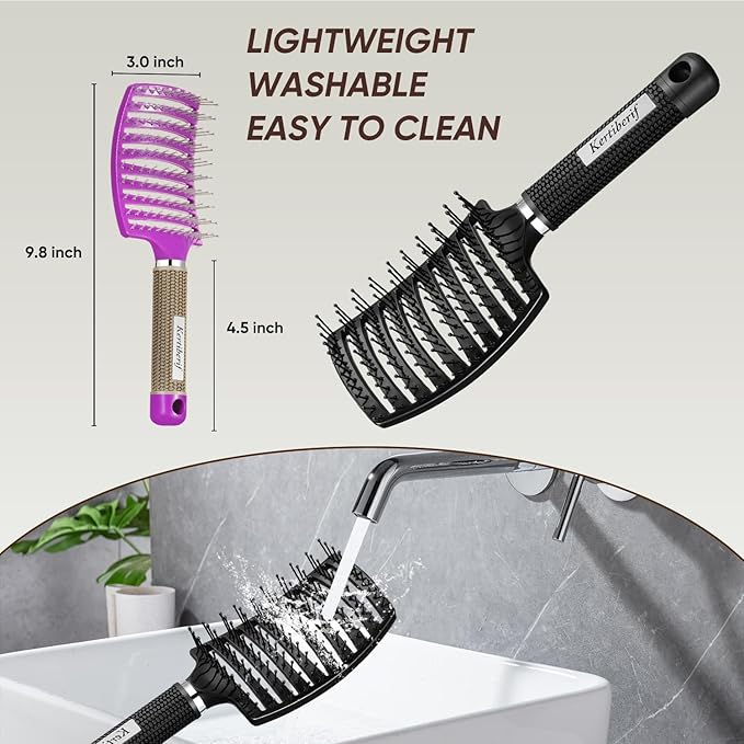 2 Pack Curved Vented Detangling Brush for Wet and Dry Hair, Paddle Styling Hair Brush for Faster Blow Drying, Detangler Brush for Women Men Curly Thick Hair