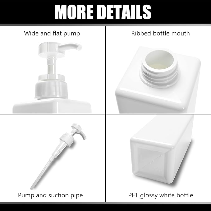 16.9oz Set of 3 White Shower Dispensers with Labels, Refillable for Shampoo, Conditioner, Body Wash