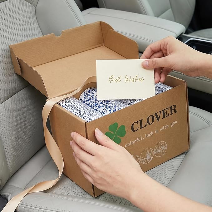 CLOVER Car Tissue Holder with Facial Tissues Bulk,4 Tubes Lotion, Travel Tissues for Cup Holder, Car tissues Cylinder with Gift Wrapping(3-ply,200 Sheets)