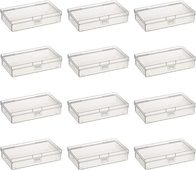 12 Pack Rectangular Clear Plastic Storage Containers Box with Hinged Lid for Beads and Other Small Craft Items (5.7 x 2.95 x 1.18 inch)