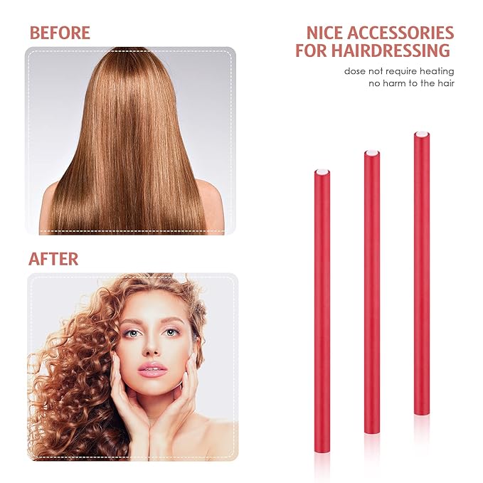 WILLBOND 60 Pieces Flexible Curling Rods Hair Curlers Rollers Twist Flexi No Heat Rods Rollers for Long Short Hair Women(0.4 x 7 Inch,Red)