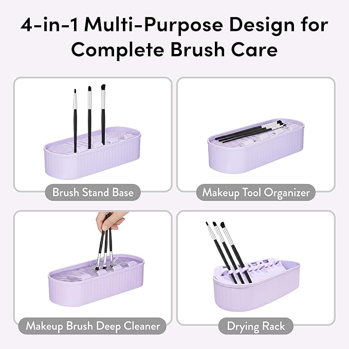 ÉCLAT Makeup Brush Cleaner Mat, 3 in 1 Brush Cleaner Bowl Holder & Cosmetic Tool Organizer Case for Travel, Storage & Air Drying, Portable Make Up Cleaning Tool for Sponges & Powder Puffs (Purple)