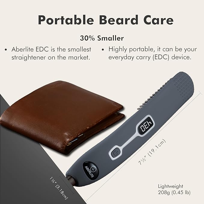 Aberlite EDC - Premium Beard Straightener Brush - Professional Heated Straightening Comb and Grooming Kit for Men (Gray)