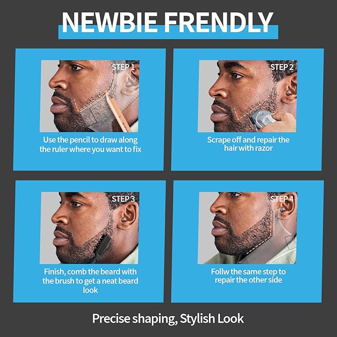 Noerrors Barber Pencil for Lineup White Beige Skin Tone Magic Hairline Pencils Barber Chalk Set Beard Guide Pen with Sharpener Ruler Brush for Hair Design Shaping Trace Grooming Makeup Tool for Men