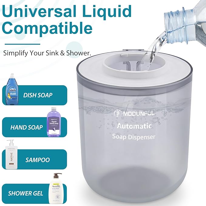 Automatic Soap Dispenser for Kitchen Sink - Wall-Mount & Countertop: 4-Level Adjustable, 13.5oz Clear Plastic IPX5 Rechargeable, Suitable for Kitchen Sink & Bathroom (White)
