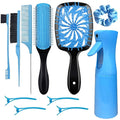 11 Pcs Hair Brush Set, Detangle Hair Brush And Spray Bottle, 3 Pieces Smooth Hairbrush For Toddlers, Suitable For Wet and Dry Hairstyles, Suitable For Adults And Children.(Blue)