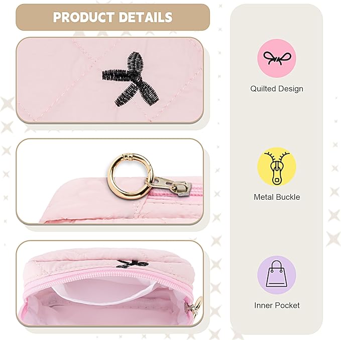 Period Bag for Teen Girls, Quilted Sanitary Napkin Storage Bag, Cute Bow Tie Menstrual Pad Pouch Tampon Holder (Black)