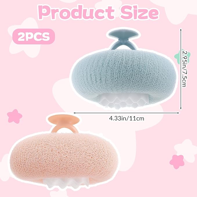 2 PCS Soft Sunflower Suction Cup Bath Ball Bath Body Brush Exfoliating Mesh Sponge Cleaning Scrubber Sponge with Finger Rings Shower Loofah Sponges for Women Men Scrub The Body Accessories