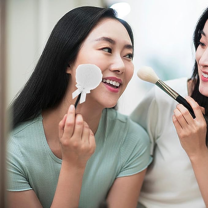 Fluffy Makeup Powder Puff with Handle 6.7 Inch Soft Velour Body Dusting Applicator for Face and Body Powder Setting