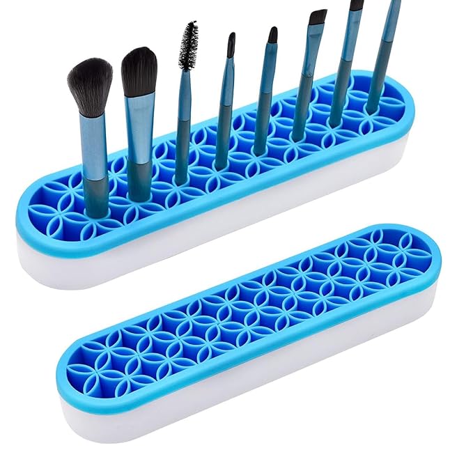 TANG SONG 2 PCS Silicone Make up Brush Holder Cosmetic Storage Box Desktop Organizers (Blue)