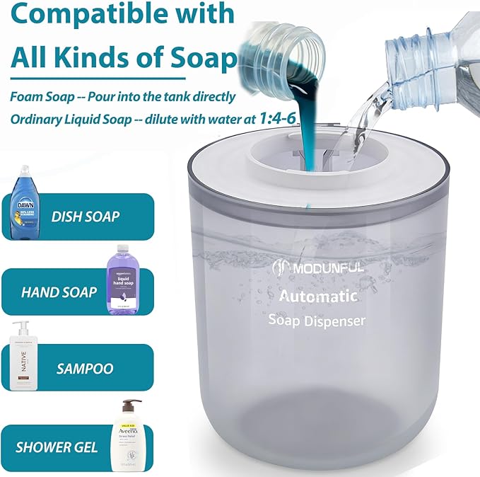 Automatic Foaming Soap Dispenser for Bathroom: 4-Level Adjustable Countertop/Wall Mount Hand Soap Dispenser, 13.5oz/400ml Type-C Rechargeable – Suitable for Kitchen, Bathroom, Office, Hotel (White)