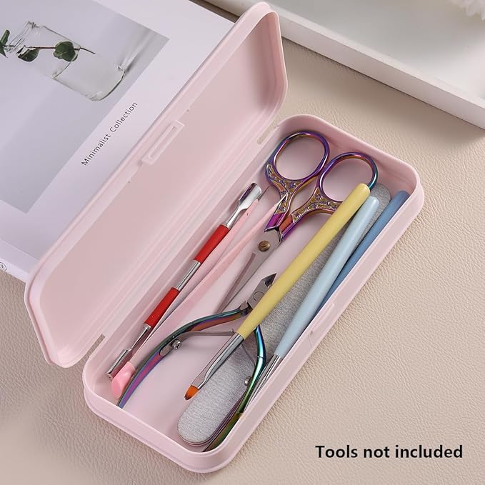 Nail Art Tool Storage Box, Plastic Manicure Tool Box, Manicure Efile Accessories Drill Kit Case, Beauty tool Case, Tweezers Container, Travel Salon Home, Nail Implement for Esthetician -Pink